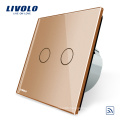 Livolo Switch EU standard Luxury Gold Crystal Glass Panel and 2 gang 1 way Smart Touch Remote Wireless Wall Light Switch
